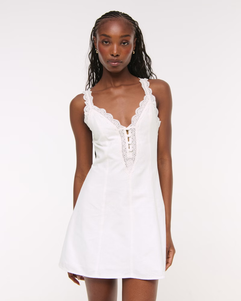 Women's Lace-Trim Button-Front Mini Dress | Women's New Arrivals | Abercrombie.com | Abercrombie & Fitch (US)