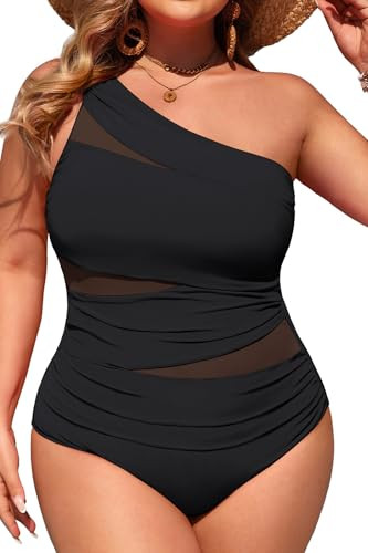 Aqua Eve Plus Size One Piece Swimsuit for Women Tummy Control Bathing Suits One Shoulder Swimwear | Amazon (US)