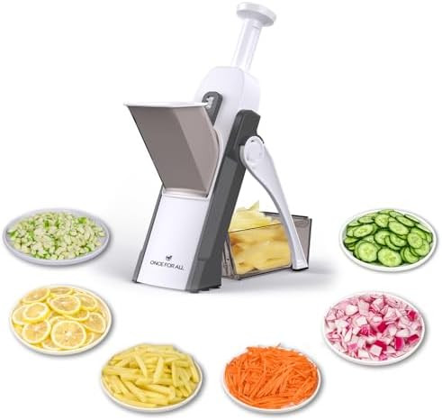 ONCE FOR ALL Safe Mandoline Slicer 5 in 1 Vegetable Chopper Food Potato Cutter, Strips Julienne D... | Amazon (US)