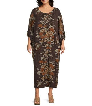 Plus Fiori Print Jersey Boat Neck Elbow Dolman Sleeve Wilder Dress | Dillard's