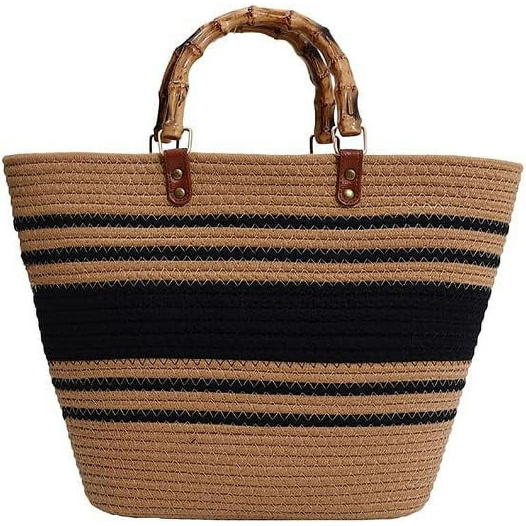 Straw Beach Bag, Straw Tote Bag for Women with Bamboo Handles Summer Vacation Woven Beach Bag Sho... | Walmart (US)