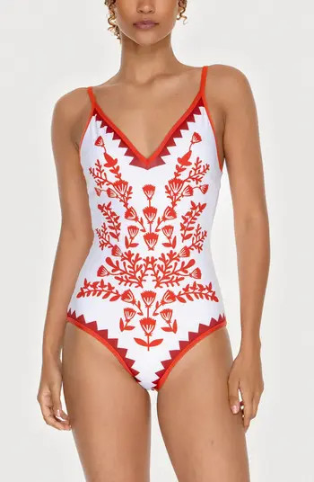 Red Coral Reversible V-Neck One-Piece Swimsuit | Nordstrom
