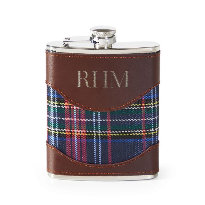 Plaid and Leather Wrapped Flask | Mark and Graham