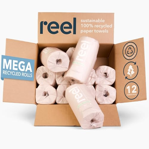 Reel Premium Recycled Paper Towels- 12 Rolls, 2-Ply Made From Tree-Free, 100% Recycled Paper - Eco-Friendly, Hypoallergenic and Zero Plastic Packaging | Amazon (US)