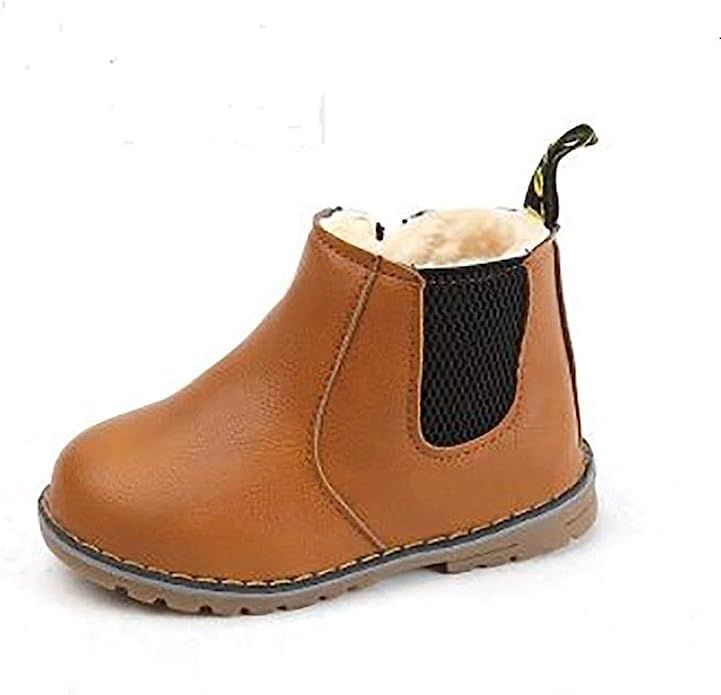 EsTong Baby Fur Lined Leather Boots Anti-Slip Winter Snow Booties for Toddler Boys Girls | Amazon (US)