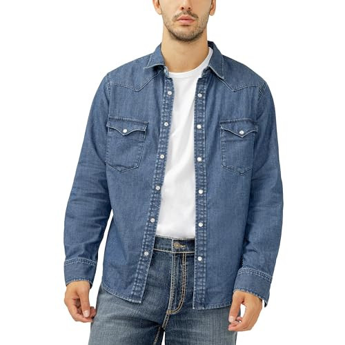 Silver Jeans Co. Men's Denim Western Shirt, Dark Wash, XL x L | Amazon (US)