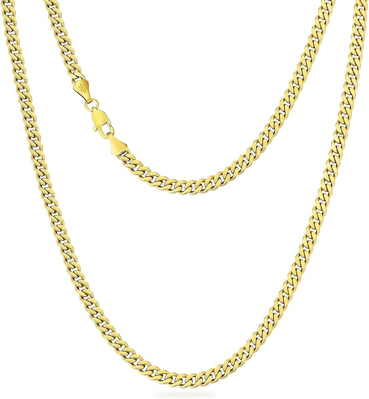 KRKC&CO Solid Diamond-Cut Cuban Link Chain Necklace, Real 14K Gold Filled Miami Chain for Men Wom... | Amazon (US)