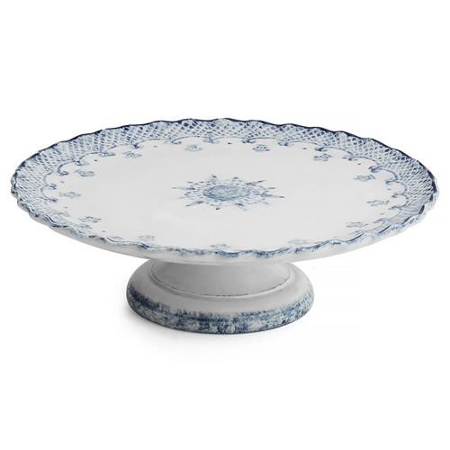 Arte Italica Burano Coastal White Ceramic Blue Lace Cake Stand | Kathy Kuo Home
