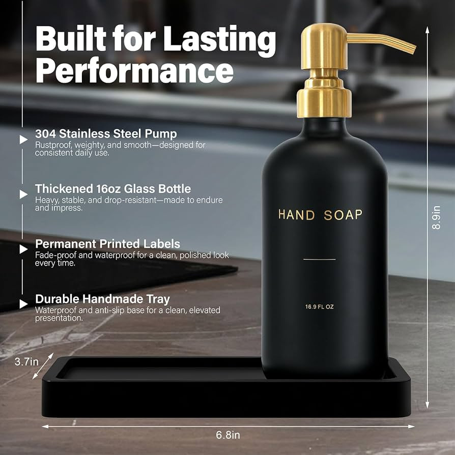 Prus Waso Black Soap Dispenser for Kitchen Sink, Hand and Dish Soap Dispenser with Stainless Stee... | Amazon (US)