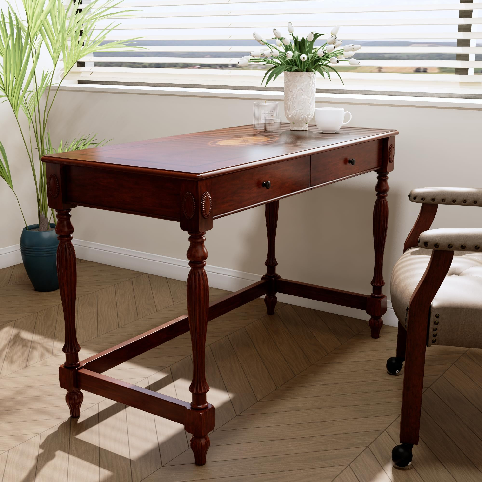 MODERION Solid Wood Computer Desk with 2 Drawers, Traditional Vanity Dressing Table, 46” Home O... | Amazon (US)