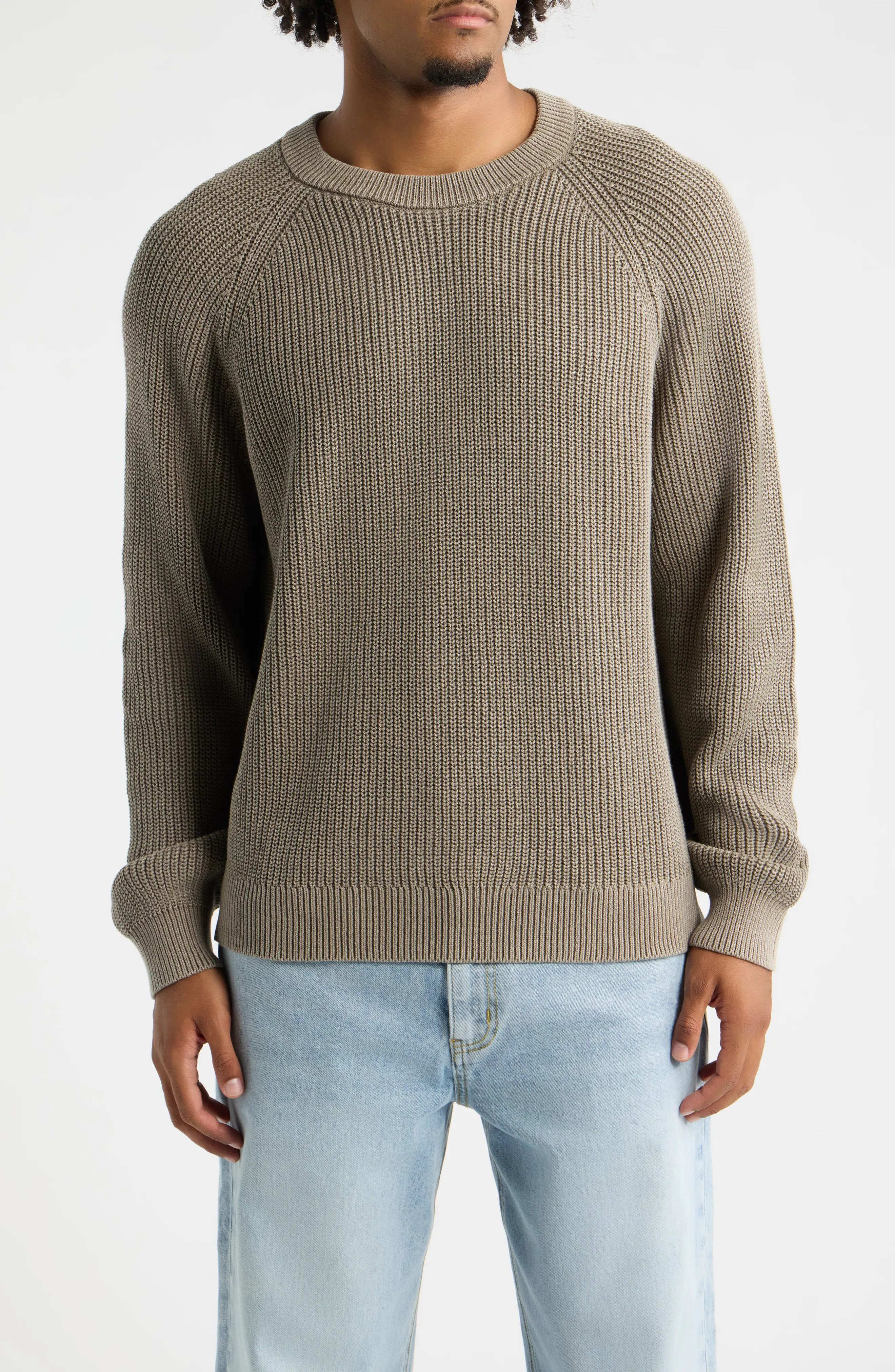 BP. Heavyweight Ribbed Cotton Crewneck Sweater in Grey Winter at Nordstrom, Size X-Large | Nordstrom