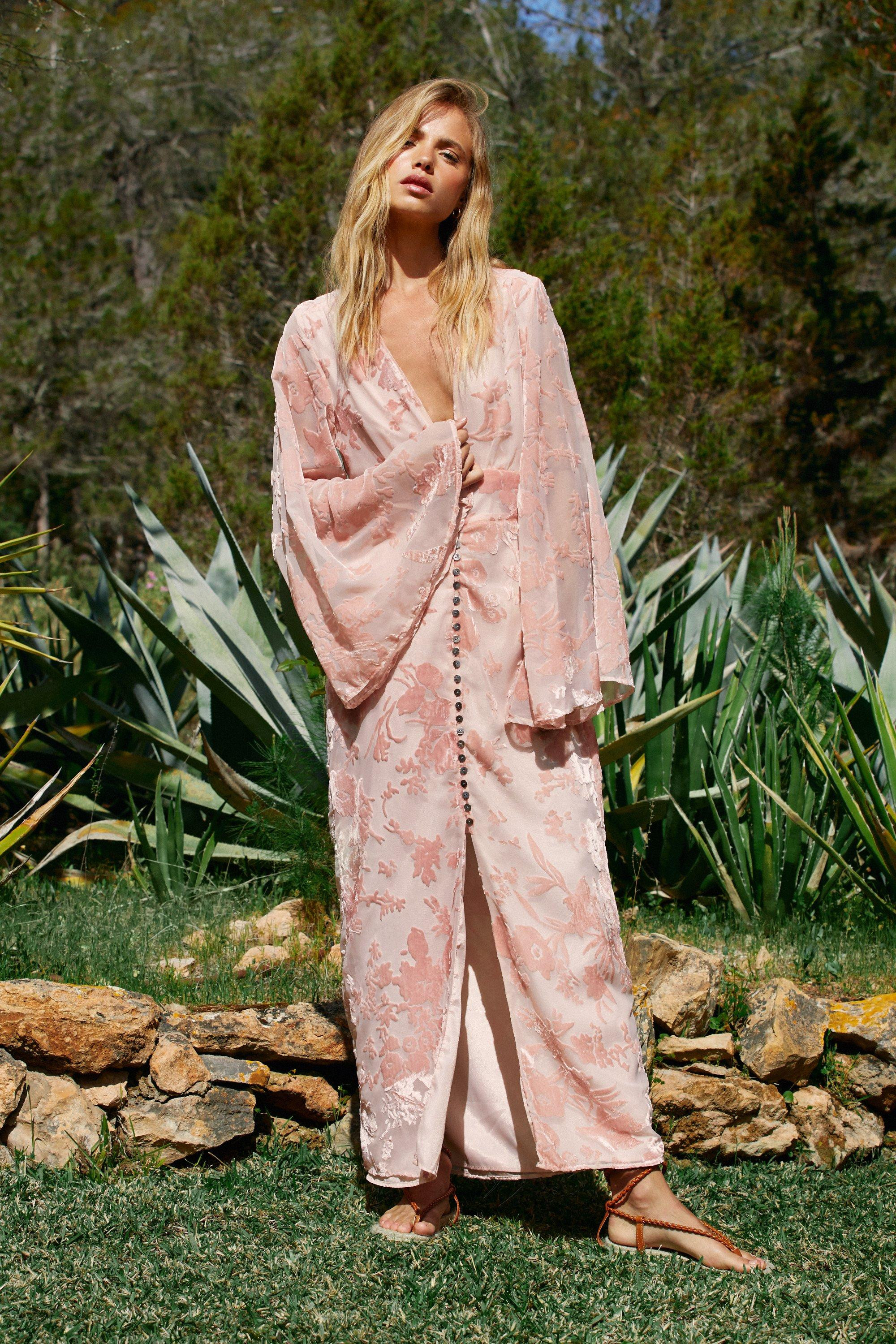 Floral Devore Button Down Midi Dress | Warehouse UK & IE