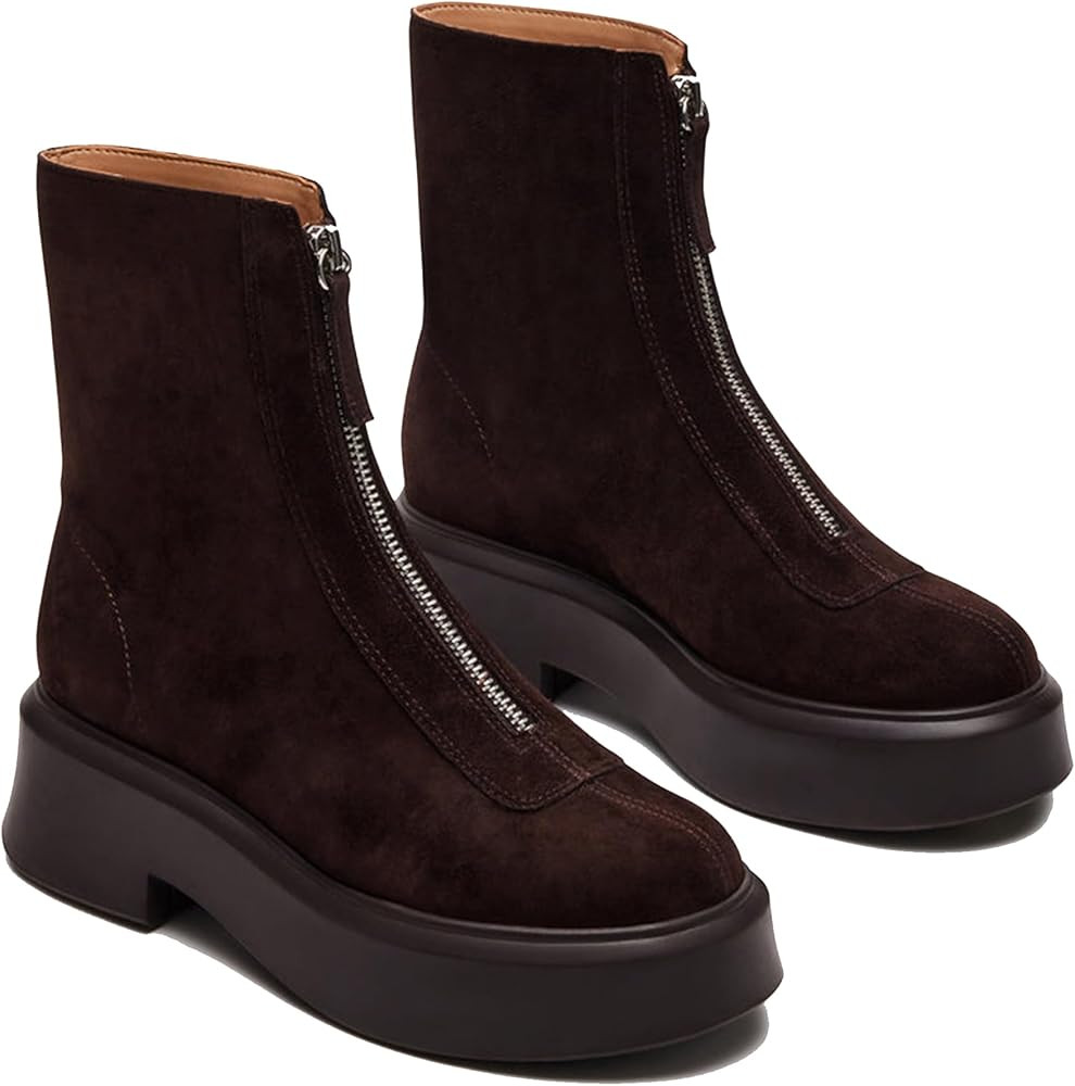 Women Suede Platform Ankle Boots Round Toe Comfortable Chelsea Boots Casual Chunky Low Heel Short... | Amazon (US)