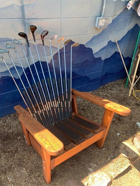 Deluxe Adirondack Golf Club Chairs with whiskey barrel stave seat boards, man cave, golf chair, g... | Etsy (US)