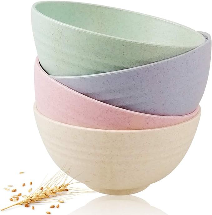 4 Pcs Unbreakable Lightweight Cereal Bowls, Wheat Straw Bowl - Microwave & Dishwasher Safe -Easy ... | Amazon (US)