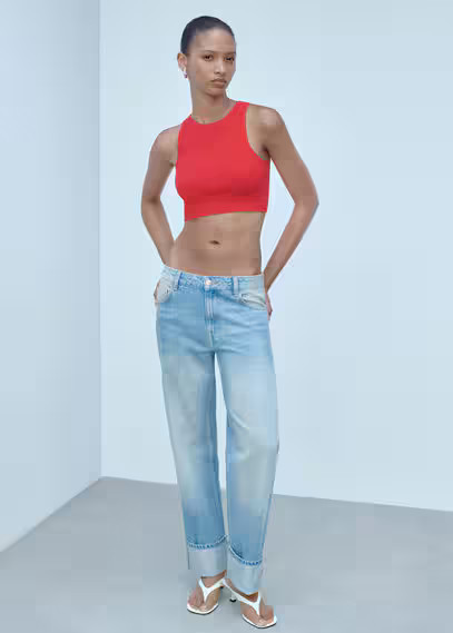 MANGO - Knitted cropped top red - M - Woman | Mango (US/MX/AU)