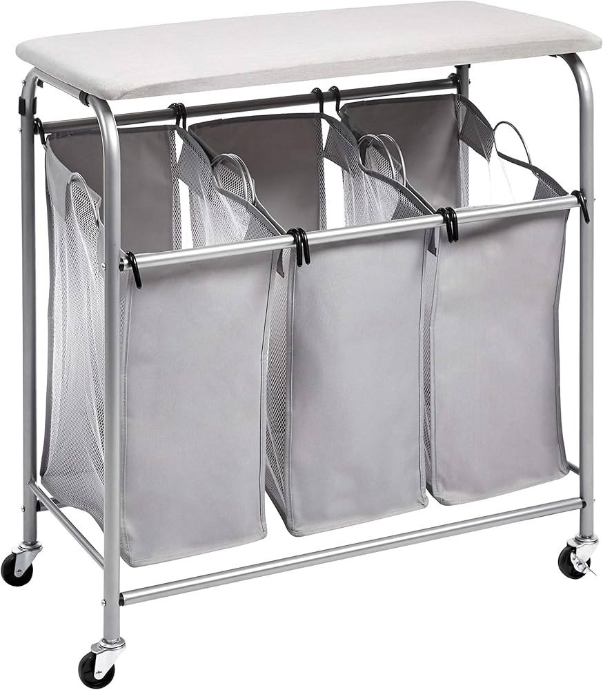 Amazon Basics 3-Bag Rectangular Laundry Sorter with Ironing Board Top, 33.07"L x 31.5"W x 16.14"H... | Amazon (US)