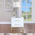 LED Nightstand with Tempered Glass Top & 2 Drawers, Modern High Gloss Bedside Table with Open Sto... | Walmart (US)