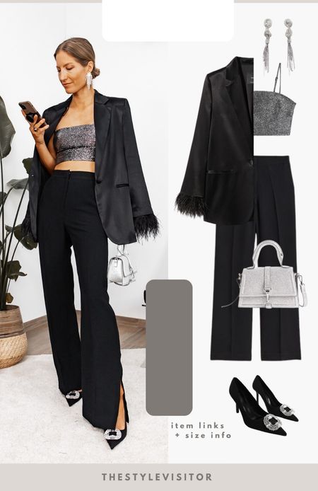 Party outfit with sparkling top. I love the trousers with slit, picked up xs and it’s tts. Top is s. Blazer is a gem too and tts. Read the size guide/size reviews to pick the right size.

Leave a 🖤 if you want to see party outfits more like this

#partywear #date night outfit #top #satin blazer #all black look

#LTKHoliday #LTKstyletip #LTKSeasonal