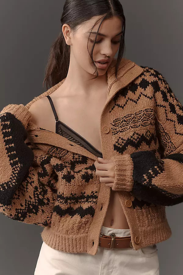 Jacquard Heart Motif Cardigan Sweater | Anthropologie (US)