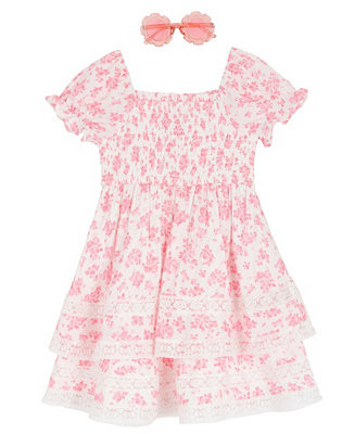 Girls' 2T-6X Printed Square Neck Smocked Dress with Sunglass | Macy's