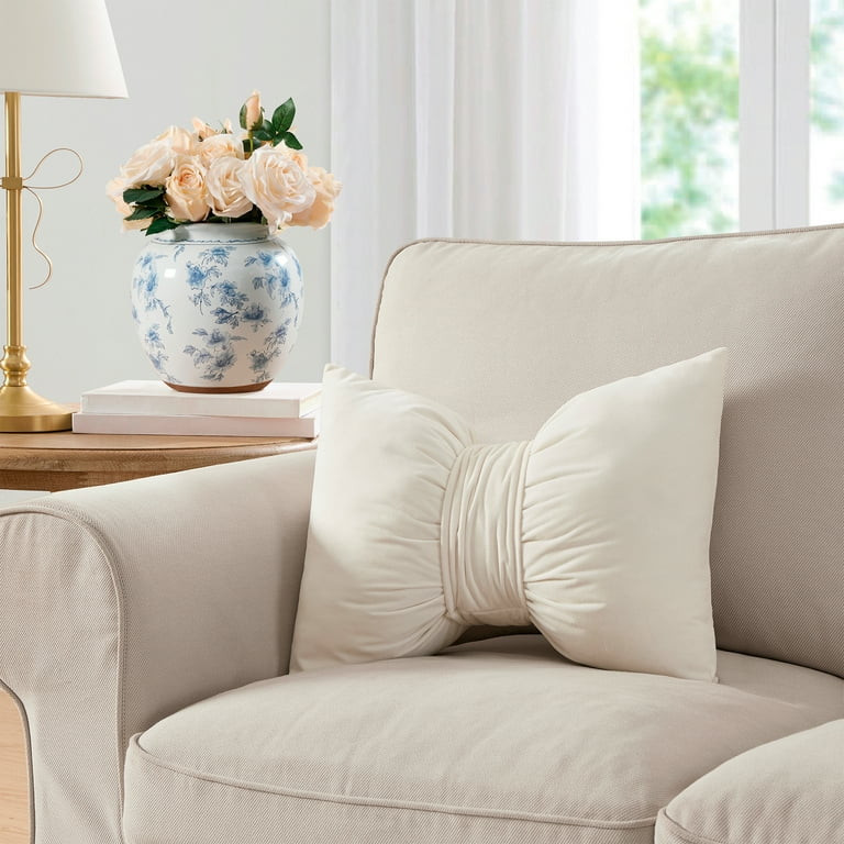 My Texas House 15" x 18" Ivory Velvet Bow Decorative Pillow | Walmart (US)