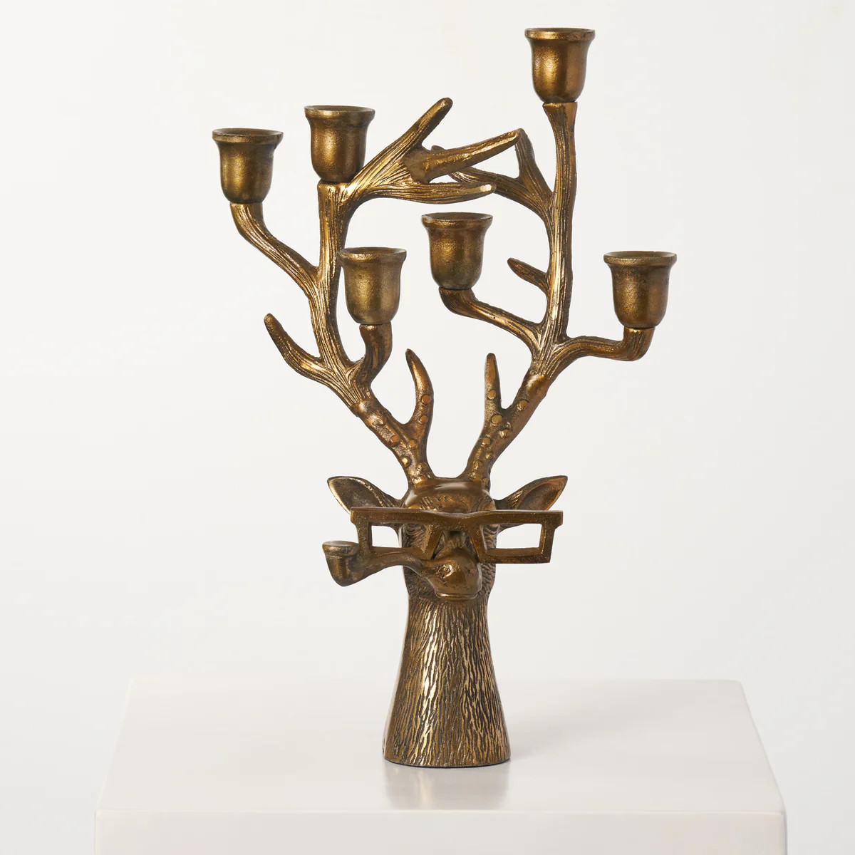 Bronzed Metal Frankie Stag Head Deer Antler Candelabra Candle Holder - Eric + Eloise Collection | Darby Creek Trading