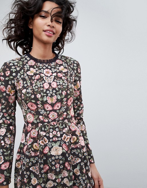 Needle & Thread embroidered long sleeve prom dress in graphite | ASOS US