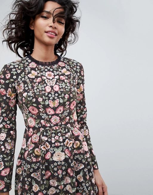 Needle & Thread embroidered long sleeve prom dress in graphite | ASOS US
