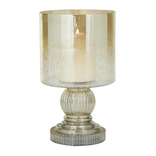 DecMode 6"D, 11"H Glass Traditional Hurricane Lamp, Brass, 1 - Piece - Walmart.com | Walmart (US)