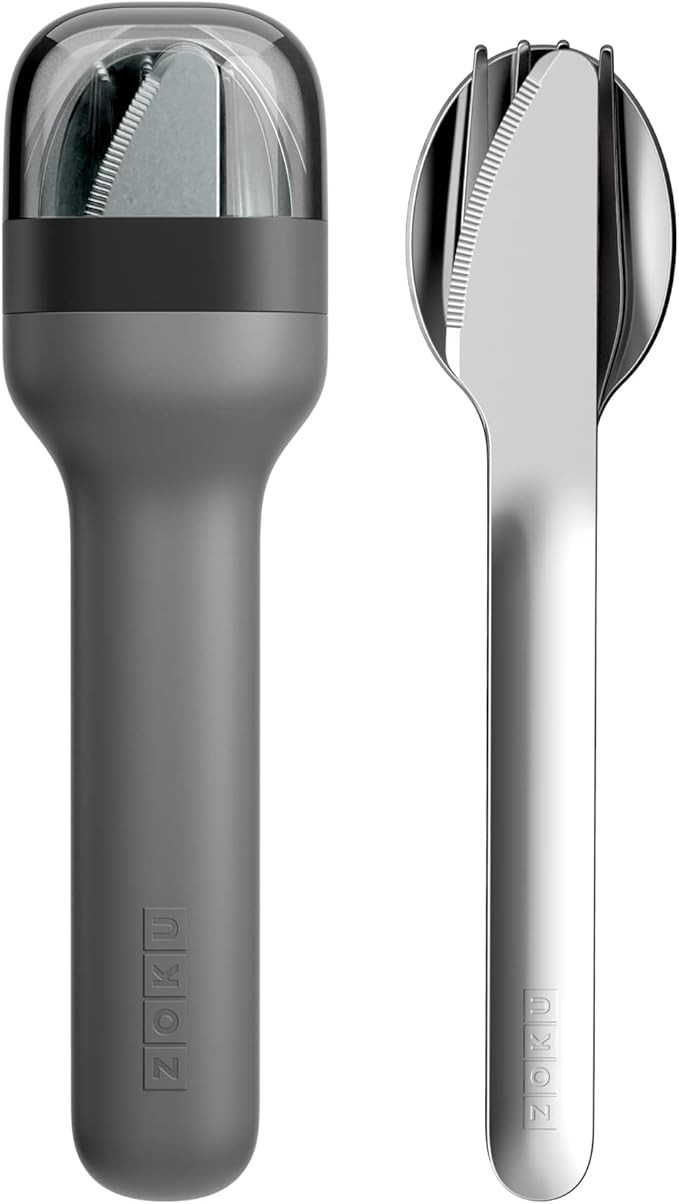 ZOKU Pocket Utensil Set, Charcoal - Stainless Steel Fork, Knife, and Spoon Nest in Hygienic Case ... | Amazon (US)