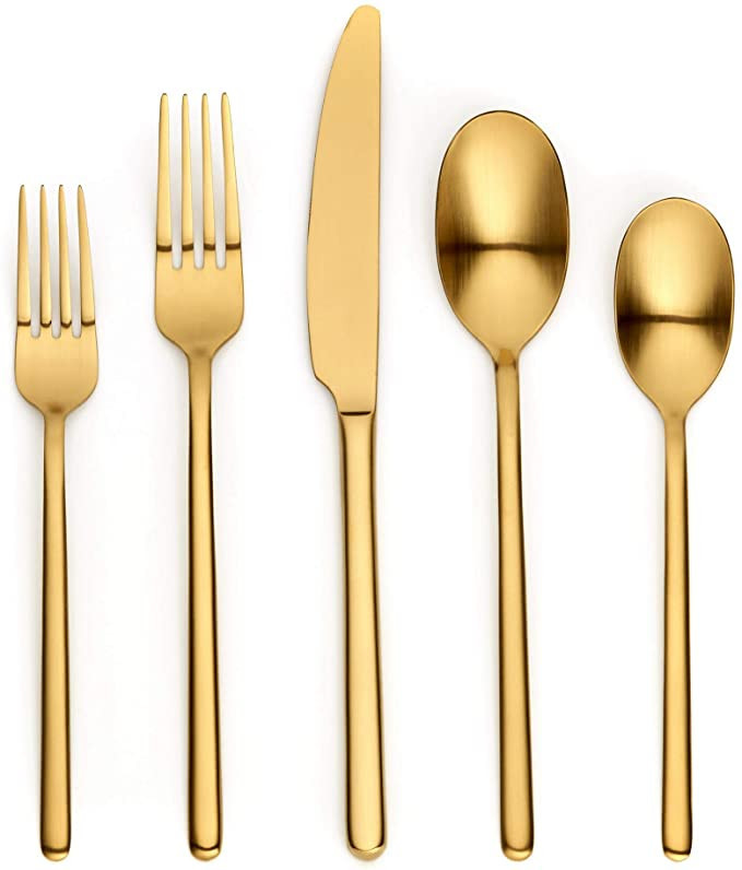 20 Piece Matte Gold Silverware Set,Ornative Jayden Flatware Cutlery Set Service for 4, Include Kn... | Amazon (US)