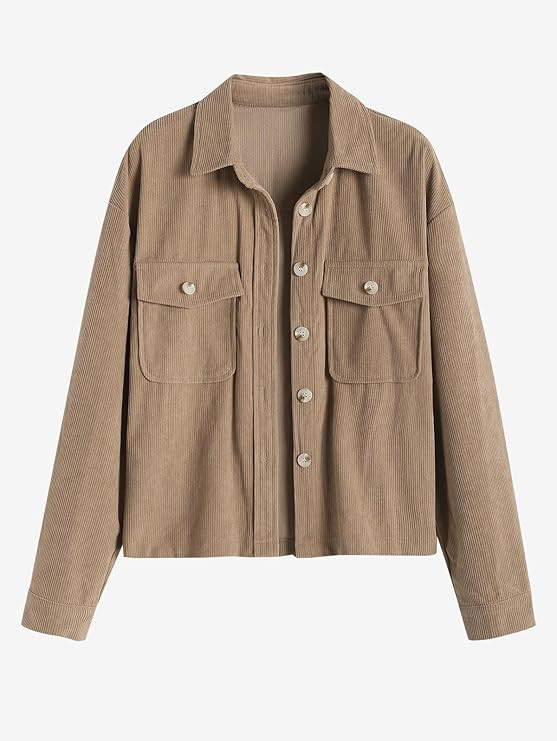 ZAFUL Women Zip Up Corduroy Jacket, Long Sleeve Cropped Drawstring Hoodie Jacket with Dual Pocket... | Amazon (US)