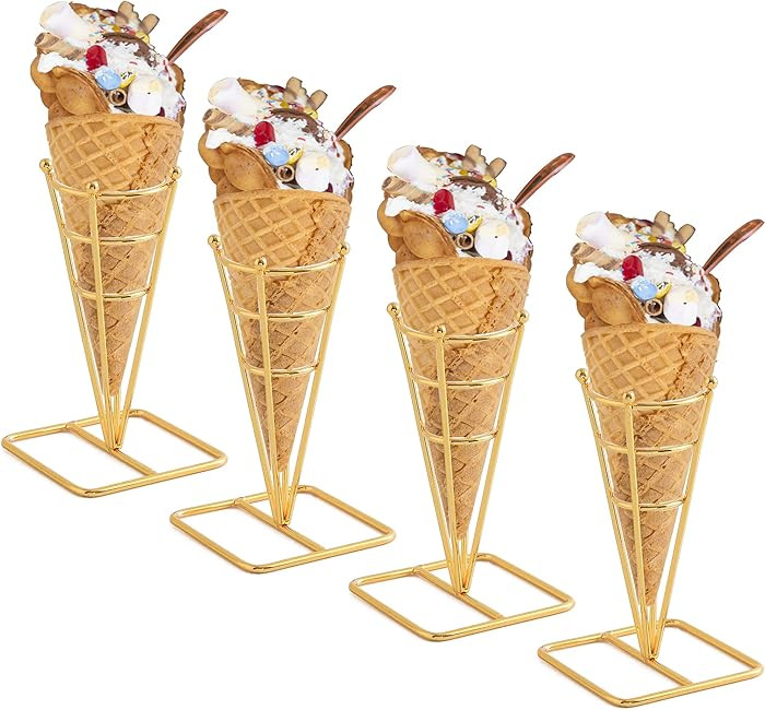 Single Metal Gold Ice Cream Cone Holder Stand, Individua Waffle Cone Holder Sushi Hand Roll Stand... | Amazon (US)