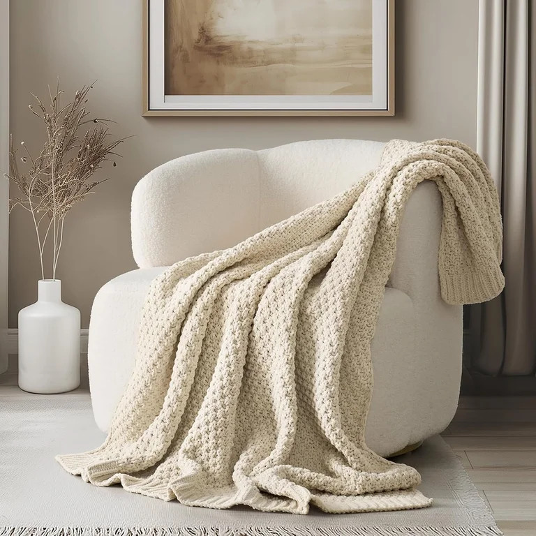 EVERGRACE Chunky Chenille Knit Throw Blanket for Couch, Soft Luxurious Moss Stitch Blankets for B... | Walmart (US)