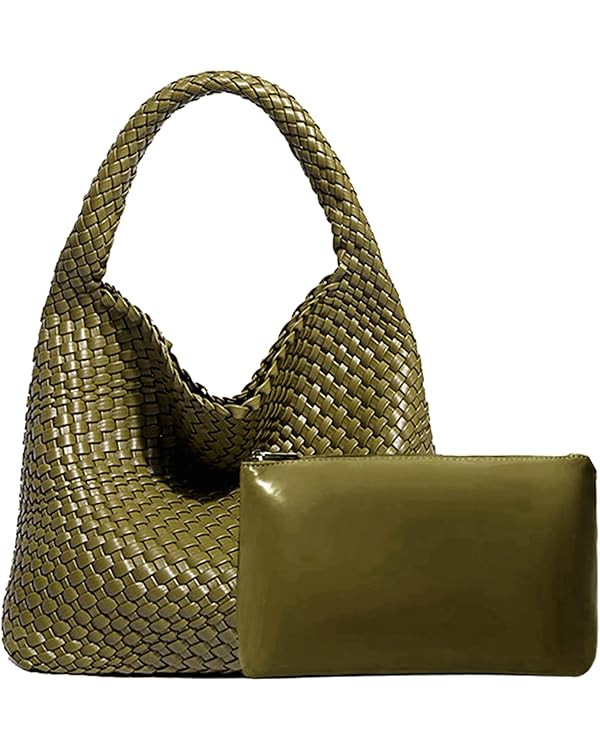 Women Vegan Leather Hand-Woven Tote Handbag Fashion Shoulder Top-handle Bag All-Match Underarm Ba... | Amazon (US)