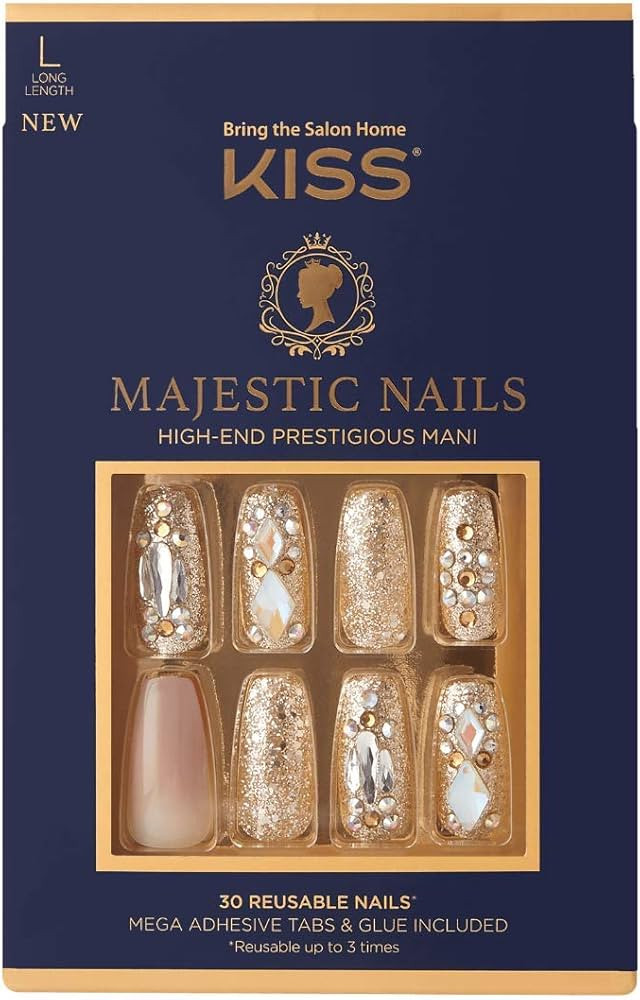 KISS Majestic Fake Nails, ‘My Crown’, High-End Gel Nails, 30 Reusable Long Length Coffin Shap... | Amazon (US)
