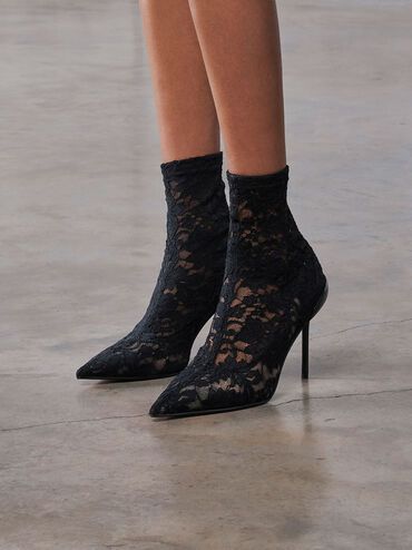 Lace & Mesh Ankle Boots
 - Black Textured | Charles & Keith US