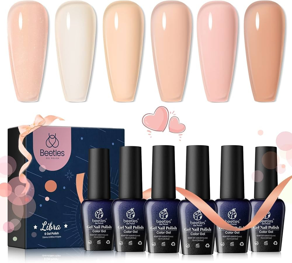 beetles Gel Polish Set- 6 Colors Transparent Jelly Sheer Pink Nude Kit Libra Collection, Soak off... | Amazon (US)