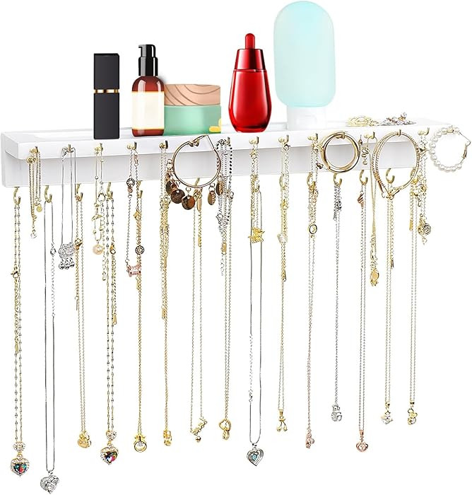 YYILIS Necklace Holder, Upgraded Extra Large Wall Necklace Organizer with 30 Hooks Wall Mounted N... | Amazon (US)