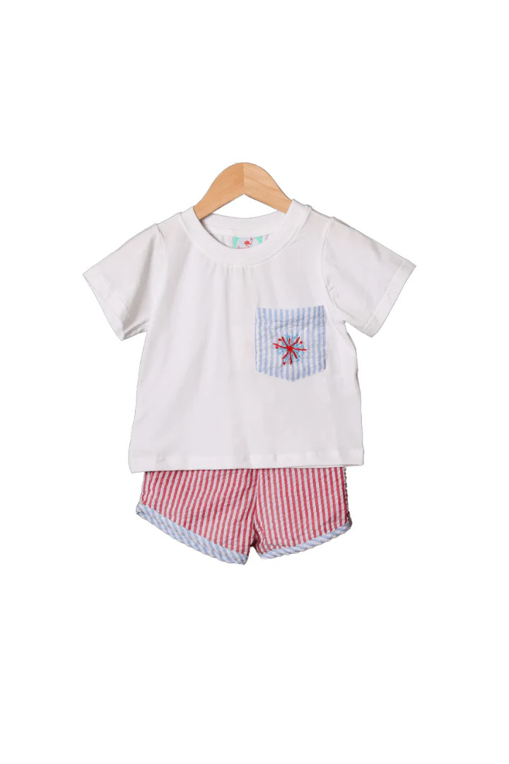 Embroidered Firework Seersucker Short Set | The Smocked Flamingo