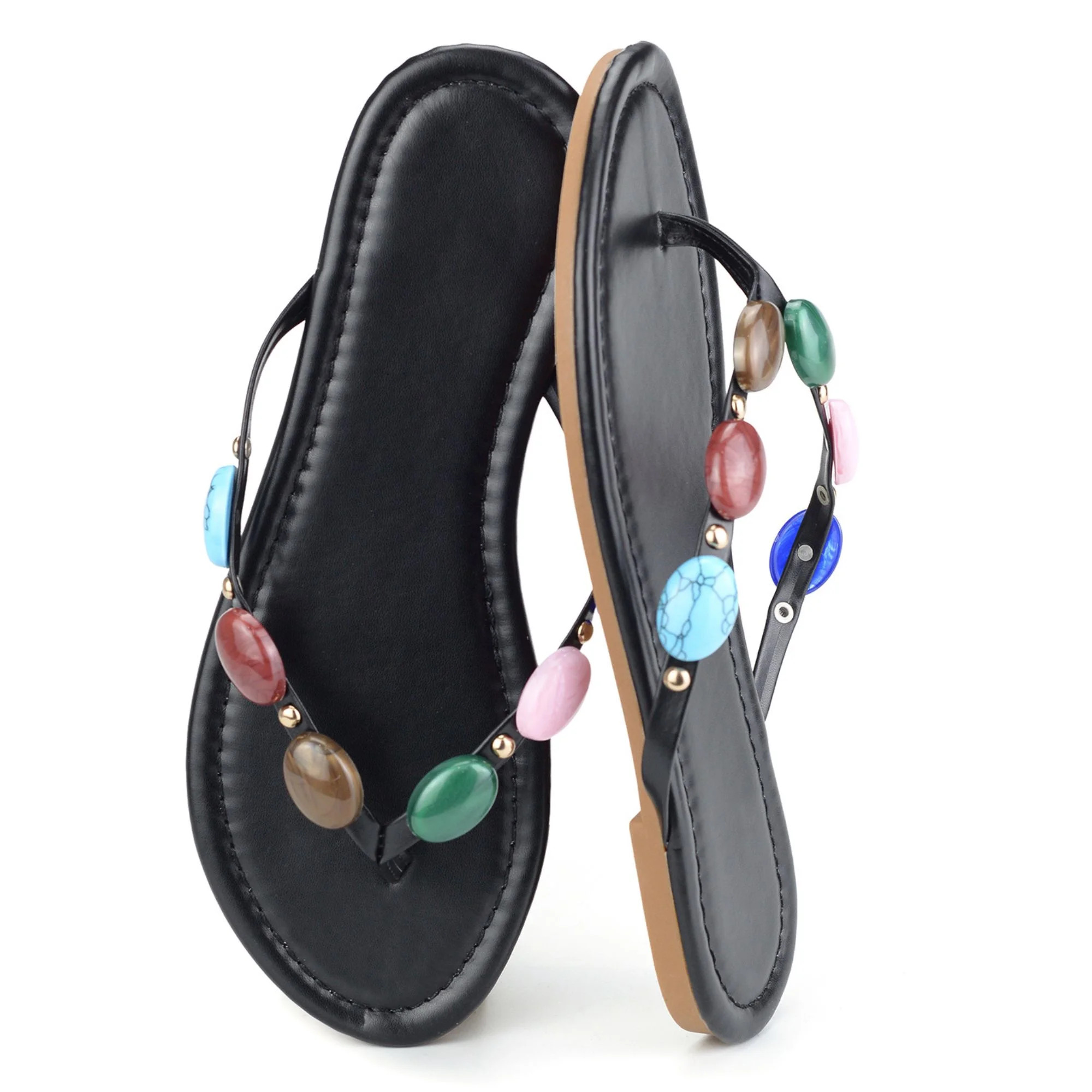 BERANMEY Women’s Beaded Flip Flops for Women Boho Dressy Summer Slide Sandals Flip Flops Comfor... | Walmart (US)