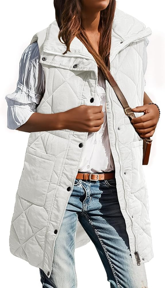 Dokotoo Women's Casual Winter Long Puffer Vest Stand Collar Sleeveless Puffy Jackets Coat with Po... | Amazon (US)