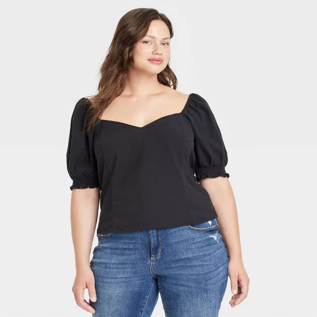 Women's Plus Size Puff Elbow Sleeve Blouse - Ava & Viv™ | Target
