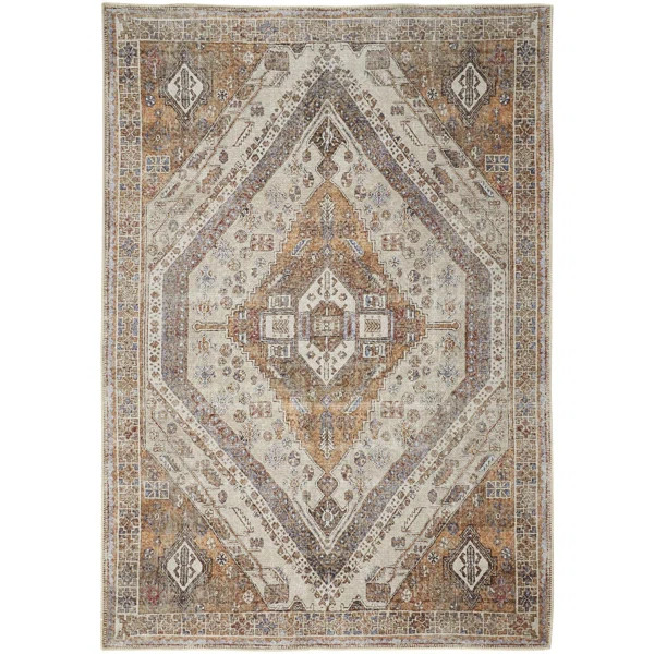 Vincenta Machine Woven / Power Loomed Brown/Ivory/Gray Machine Washable Rug | Wayfair Professional