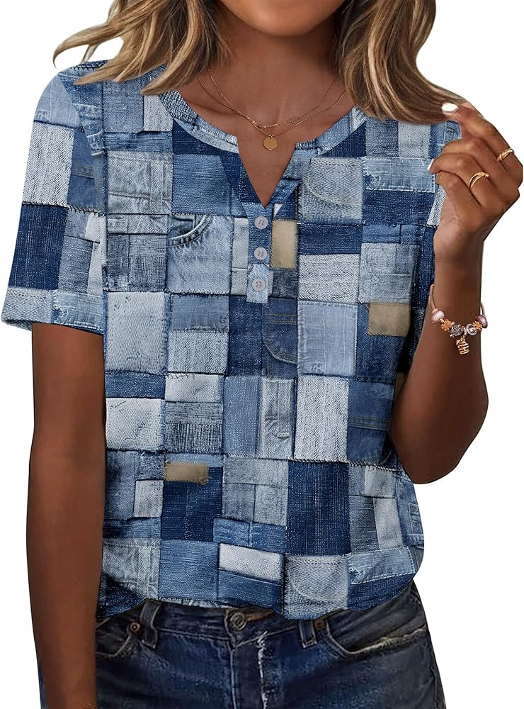 Zeagoo Womens Summer Tops Casual Short Sleeve V Neck Shirts Business Dressy Work Blouses | Amazon (US)