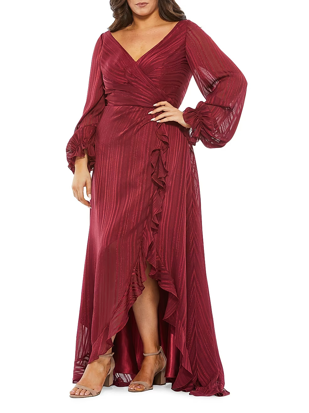 Plus Size Ruffle-Trim Sheer Wrap Gown | Saks Fifth Avenue
