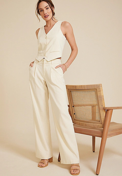 Idealist Linen High Rise Wide Leg Dress Pant | Maurices