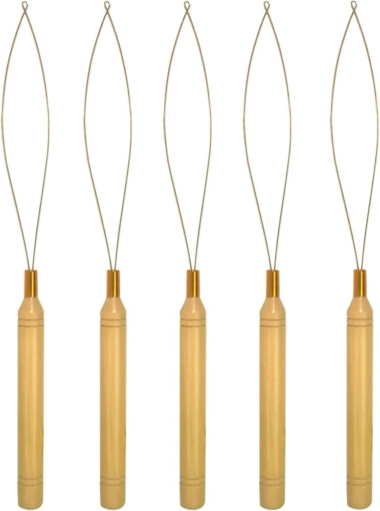 5Pcs Needle Threaders with Wooden Handle - Hair Pull Through & Loop Styling Tool for Easy Beading | Amazon (US)