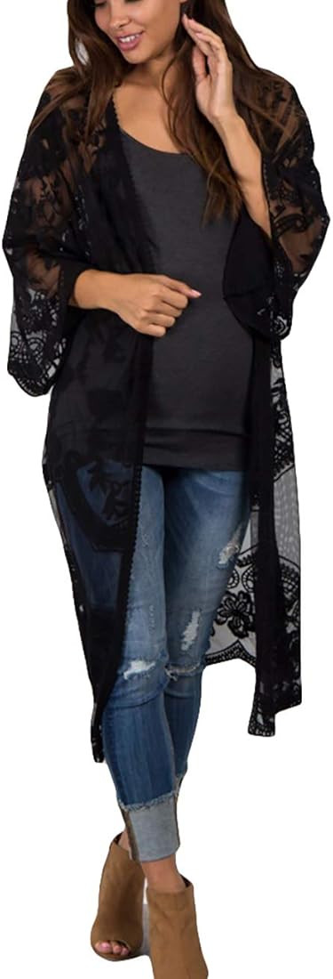 Bsubseach Women Mesh Lace Beach Kimono Cardigan | Amazon (US)